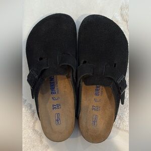 Birkenstock Boston Clogs Black Suede